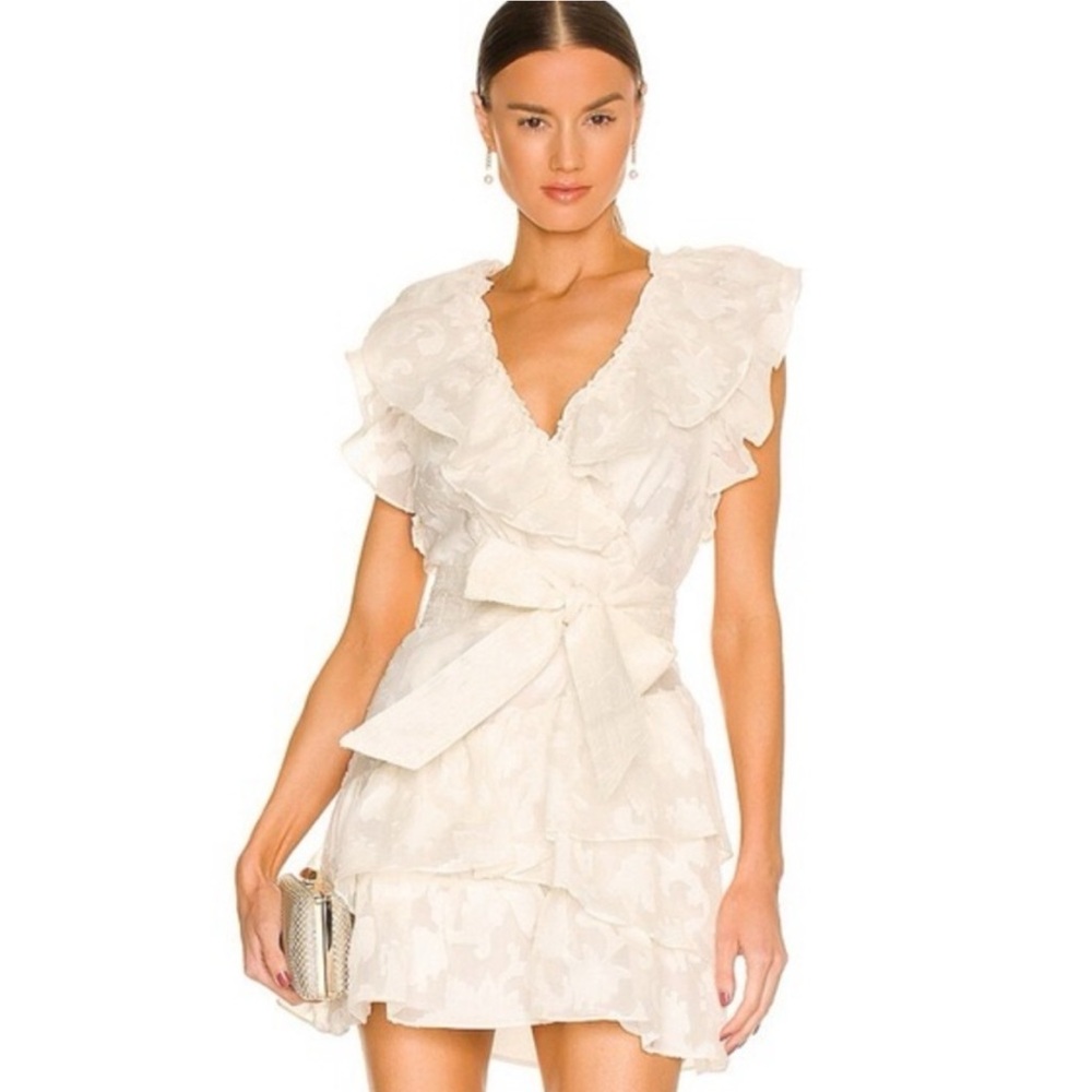 Veronica Beard Cream Ruffled Mini Dress